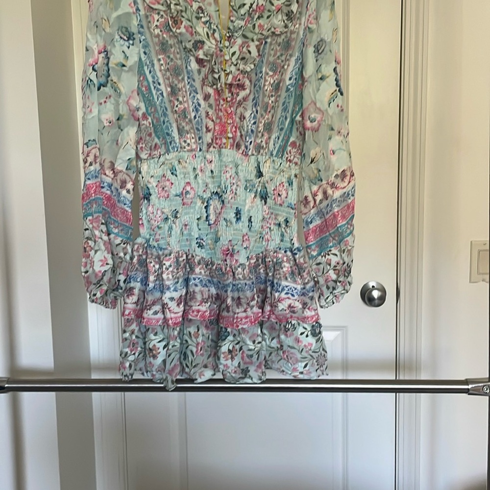 HEMANT & NANDITA Floral Dress with Blue and Pink Accents